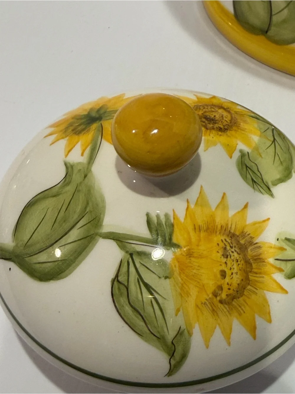 NONNI'S Ceramic Sunflower Yellow Brown Green BISCOTTI Vintage Biscuit Jar W/ Lid